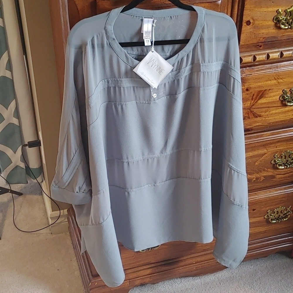 NWT Women's Oversize Boxy Chiffon Tunic With Sheer Panels Medium